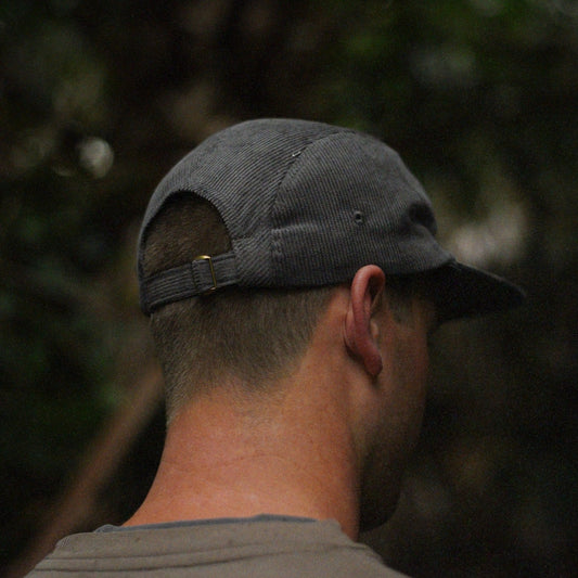 5 panel corduroy hat in charcoal grey colour.