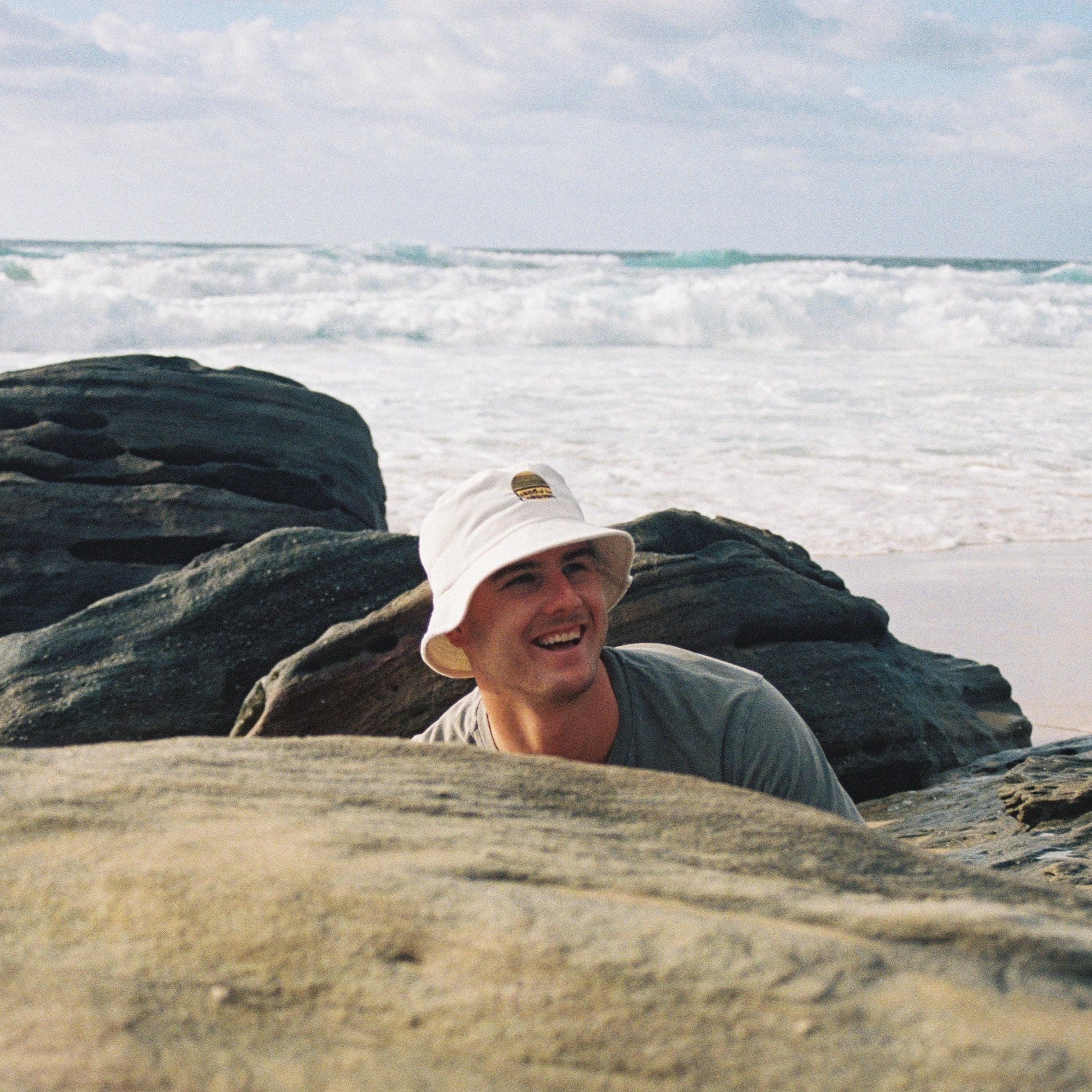 Corduroy bucket hat in white colour.