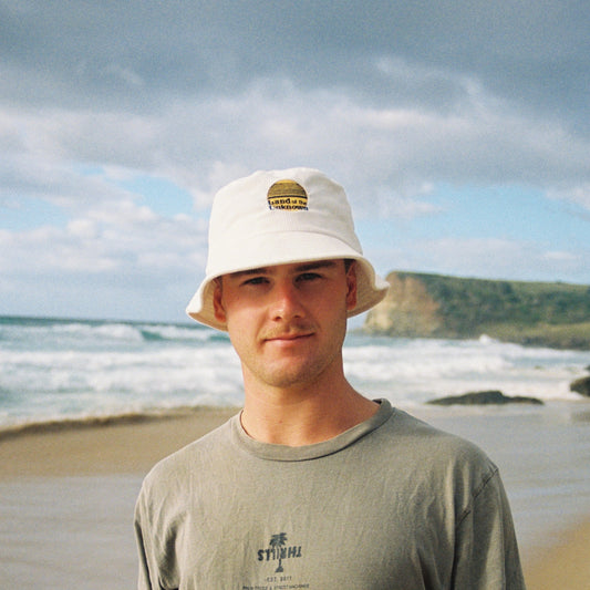 Corduroy bucket hat in white colour.