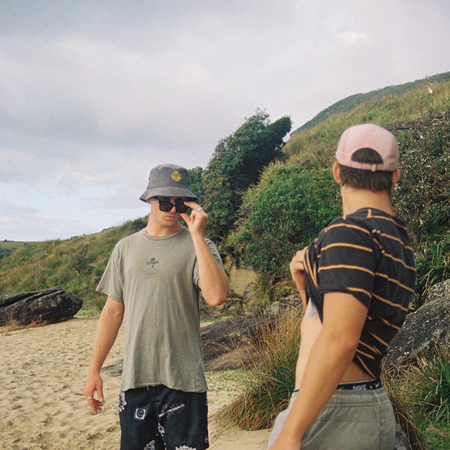 Corduroy bucket hat in charcoal grey colour.